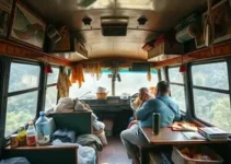 mulher que mora e trabalha dentro de ônibus em montanha