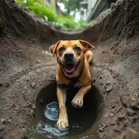 Cachorro resgatado de bueiro